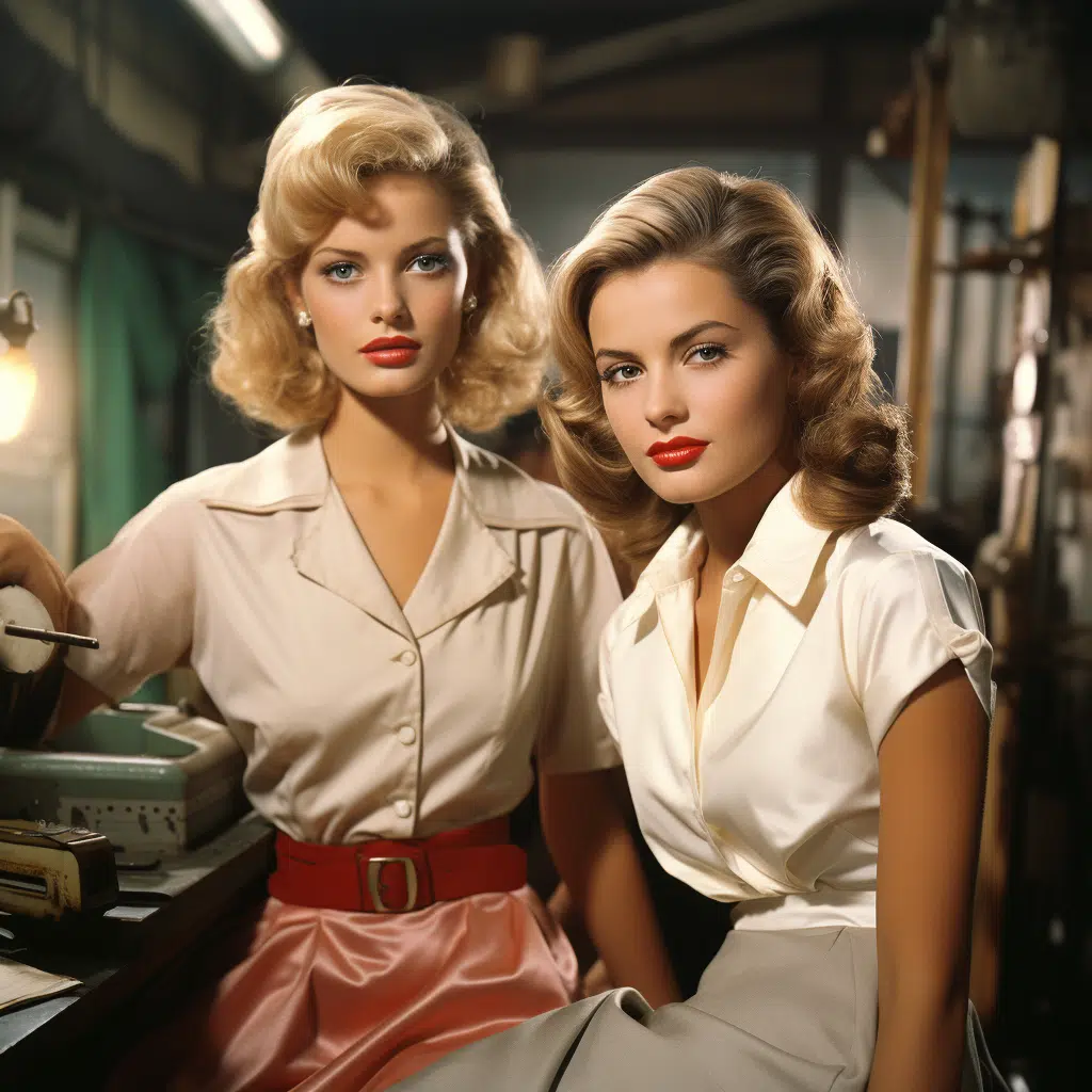 female super models on film set in 1950s