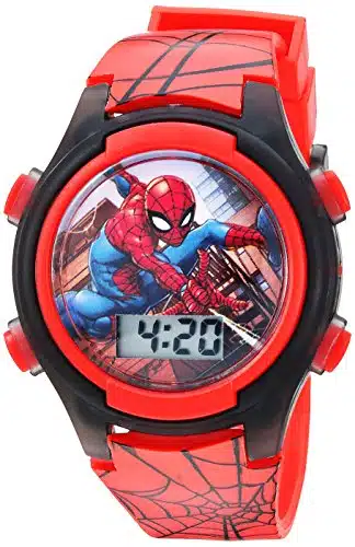 Accutime Kids Marvel Spider Man Digital Quartz Plastic Watch for Boys & Girls with LCD Display, RedBlack (Model SPDA)