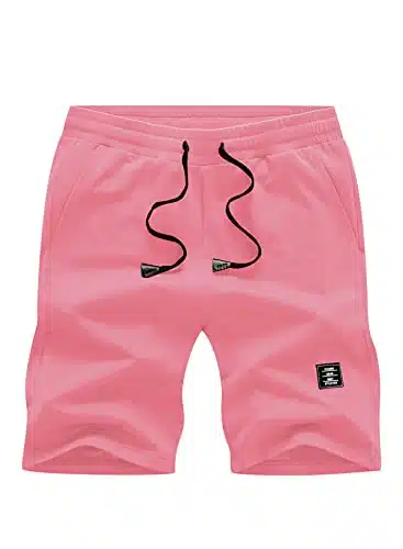 JMIERR Mens Cotton Sweat Shorts with Pockets Workout Lounge Jogger Athletic Shorts inch Inseam Running Shorts,(L), A Pink