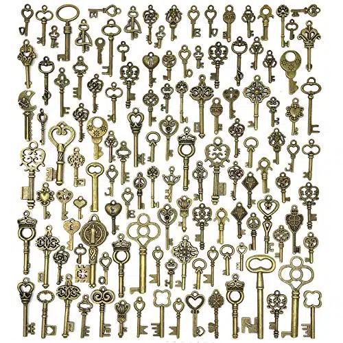 PCS Vintage Skeleton Key Set Charms, JIALEEY Mixed Antique Style Bronze Brass for Pendant DIY Jewelry Making Wedding Party Favors