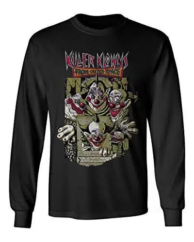 RIVEBELLA New Graphic Shirt Cult Horror Movie Novelty Tee Killer Klown Men's Long Sleeve T Shirt (Black, XL)