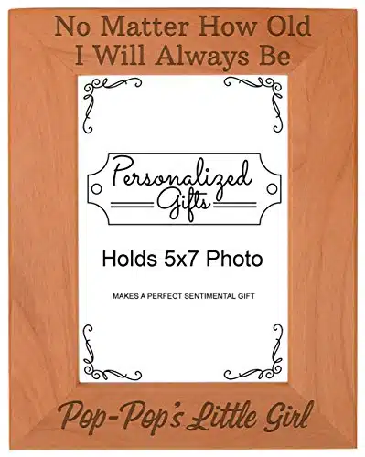ThisWear Grandpa Gifts from Granddaughter I'll Always Be Pop Pop's Little Girl Natural Wood Engraved xPortrait Picture Frame Wood