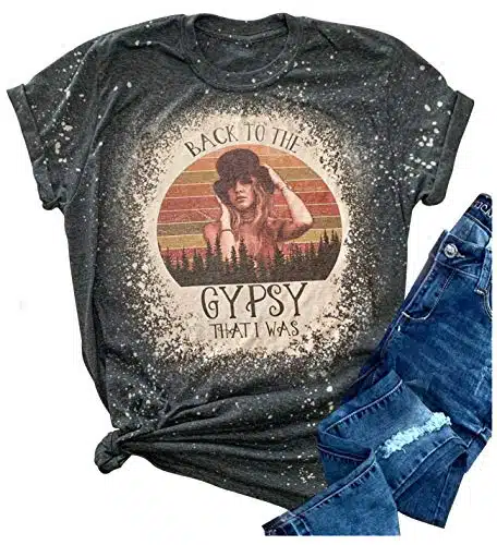 Women Vintagae T Shirt Back to The Gypsy That I was Stevie Shirt Nicks Graphic Music Tees Shirt Rock Band Tops Blouse (M, Grey)