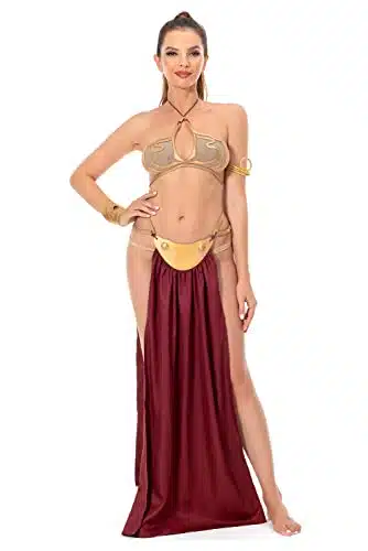 Xikaufo Adult Princess Leia Slave Outfit Bikini Carnival Cosplay Costume Dress Gold Bra Halloween Costume for Women(L)