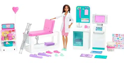 Barbie Fast Cast Clinic Playset, Brunette Barbie Doctor Doll (in), + Play Pieces, Play Areas, Cast & Bandage Making, Medical & X ray Stations, Exam Table, Years Old & Up (Amazon Exclusive)