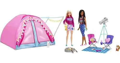 Barbie It Takes Two Camping Playset with Tent, Barbie Dolls & Pieces Including Animals, Telescope & Accessories, Toy for Year Olds & Up