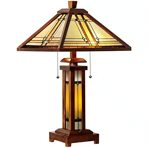 Capulina Tiffany Style Table Lamp, Light with Night Light XxInches Cream Antique Style Wood Base Stained Glass Desk Lamp for Living Room Bedroom Home Office