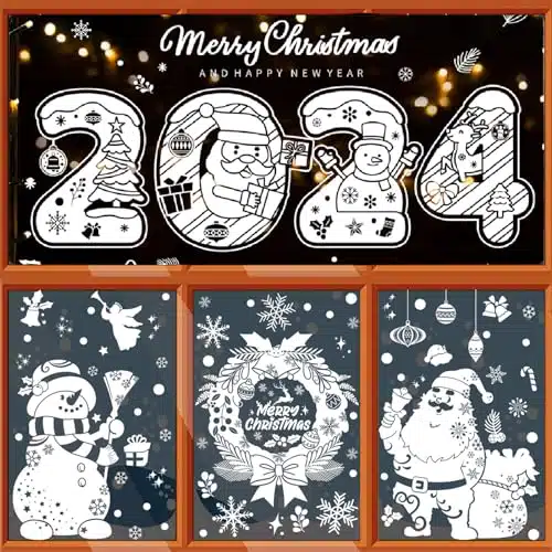 Christmas Window Clings Decoration Electrostatic Stickers Wall Decor, PCS PVC Snowflakes Decals for Party New Year Ornaments Winter Holiday Bathroom (PCS Sheets, Christmas)