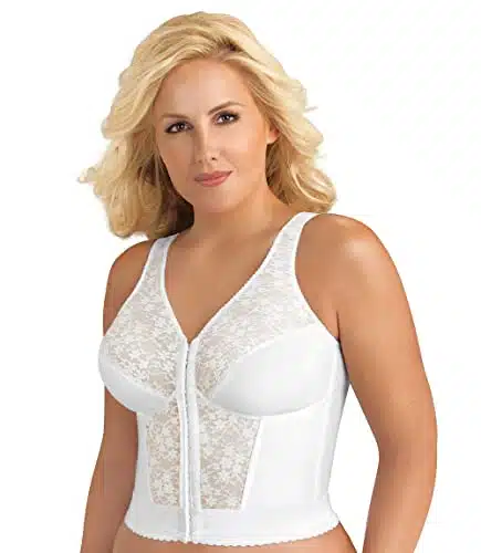 Exquisite Form FULLY Full Coverage Slimming Longline Posture Bra, Front Closure, Lace, Wire Free #, White, DD