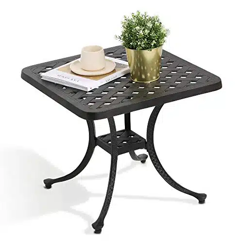 HOMEFUN Patio End Table, Outdoor Square Cast Aluminum Side Table, Antique Bronze