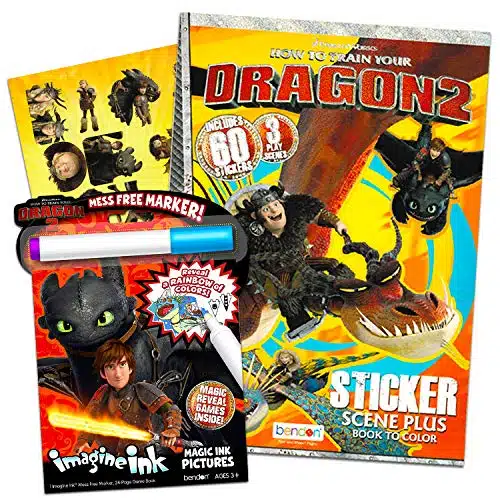 How To Train Your Dragon Coloring Books Super Set    Books with Stickers and Mess Free Magic Pen (Party Supplies, Toys and Games)