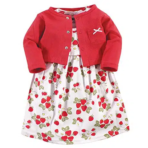 Hudson Baby baby girls Cotton and Cardigan Set Casual Dress, Strawberries, T US