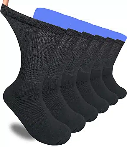 MOLAX Men Diabetic Socks Extra Width Non Binding Crew Sock Cushioned Moisture Wicking Socks for Diabetes Edema Thick Ankle Pairs (B Black (Pairs))