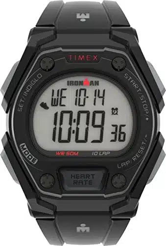 Timex Men's Ironman Classic mm Watch with Daily Step, Calorie and Distance Tracking & Heart Rate   Black Strap with Red Accents