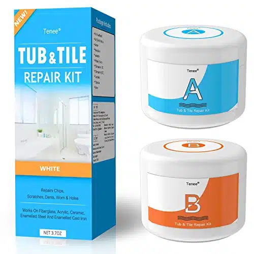 Tub Repair Kit White & Porcelain Repair Kit   OZ Fiberglass Repair Kit with Super Adhesion, Bathtub Repair Kit for Cracked Bathtub, Works on Ceramic Sink Repair and Acrylic Bathtub Damage