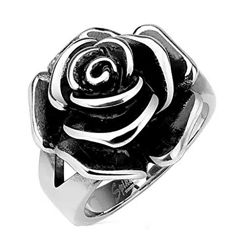 blue palm jewelry Full Bloom Single Rose Cast Band Ring Stainless Steel Band Ring R