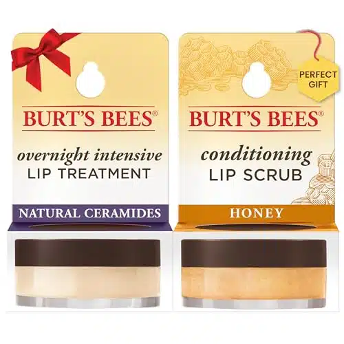 Burt's Bees Overnight Lip Sleeping Mask Stocking Stuffers, Exfoliating Scrub Restores, Hydrates & Smooths Lips to Reduce Fine Lines, Ceramide Infused Formula, Passionfruit + Ultra Conditioning(Pack)