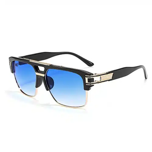 Dollger Aviator Square Sunglasses for Men Classic Oversize Sun Glasses Retro Semi Rimless Gold Alloy Frame UV