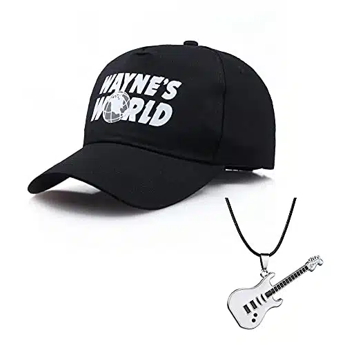 EIKOU Wayne's World Cap Hat Black Adjustable s Baseball Cap (Comes with Guitar Necklace)