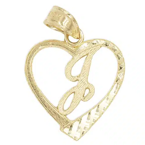 Ice on Fire Jewelry k Solid Gold Initial Pendant in Heart Frame with Diamond Cut Finish, Available in Different Letters of Alphabet Personalized Charm for Women (J)