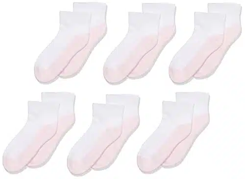 Jefferies Socks Girls Sport Quarter Half Cushion Pair Pack Socks, WhitePink,