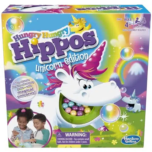 Hasbro Gaming Hungry Hippos Unicorn Edition Pre School Board Game for Kids Ages and Up; Players